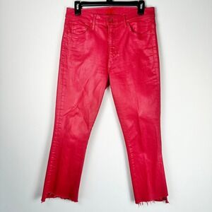 Mother The Insider Crop Step Fray Jeans Womens 30 New Year's Red‎ Coated Denim